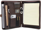 Geslun Genuine Leather Portfolio, Legal Size 8.5 x 14 Pad Holder, Business Padfolio for Men and Women, Zippered 14" Laptop Organizer, Executive Professional Work Travel Notepad Folio, Dark Khaki