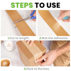 ADHES Water Activated Tape 2" x 55yds, 6 Rolls, Reinforced Kraft Gummed Paper Tape, Eco-Friendly, Strong Adhesive Shipping Tape for Packing, Shipping, Moving
