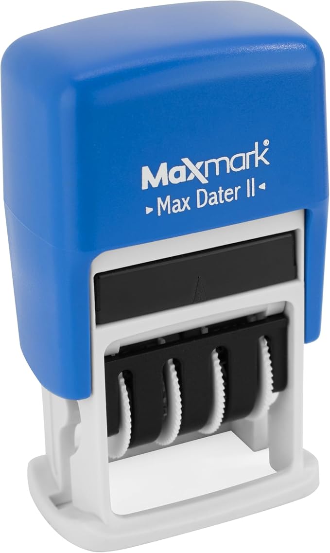 MaxMark Self-Inking Rubber Date Office Stamp with Posted Phrase & Date - Blue Ink (Max Dater II), 12-Year Band