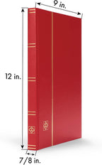 LIGHTHOUSE – “BASIC” Hard Cover Stockbook for Stamps – 32 White Cardstock 9”x12” (A4) Pages with Glassine Strips - Red