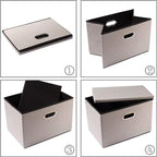PRANDOM Foldable Storage Bin with Lid [5-Pack] Linen Fabric Decorative Storage Box Organizer Container Basket Cube with Handles Divider for Closet Office Living Room Light Grey(14.9x9.8x9.8)