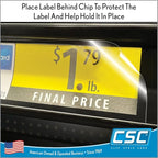Clip Strip Corp. Price/Data Channel Label Holder Chips, Clear Plastic Tags, 3.5" L x 1.25" H, 7.5 Mil Thick, Gondola Shelf Edge, Reusable, Made for Point of Purchase Shelf Molding (500)