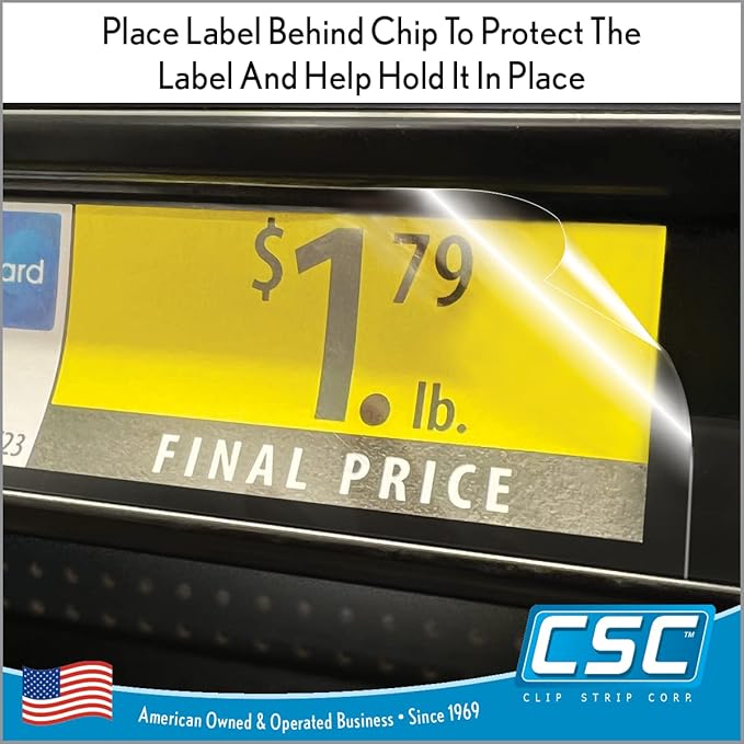 Clip Strip Corp. Price/Data Channel Label Holder Chips, Clear Plastic Tags, 3" L x 1.25" H, 7.5 Mil Thick, Gondola Shelf Edge, Reusable, Made for Point of Purchase Shelf Molding (1000)