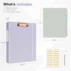 Ospelelf 3 Ring Binder 1 Inch Vintage Hardcover, Leather Organizer for Letter Size, Professional Clipboard with Dividers and Tabs, Purple