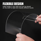 Containlol 50 Pcs Moveable Shelf Label Holders, Clear Bookshelf Label Library Shelf Markers Bookshelf Divider Tags for Library Office Classroom Home(6.5 x 5.12 x 0.8 Inch)