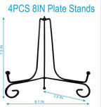HENABLE 4PCS Premium Black Iron Plate Stands for Display, 8 Inch, Decorative Solid Metal Plate Holders for Displaying, Mini Easel, Frame, Book, Card, Plaque, Bowl, Picture Stands