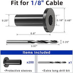 200 Pack Cable Railing Protector Sleeves for 1/8” Deck Railing System, Black Cable Railing Kit Hardware for Wood Post, T316 Stainless Steel Marine Grade DB58