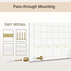 Glass 3-1 Golden Monthly Dry Erase Calendar Whiteboard for Wall,24"x 36",Frameless Mounting,Office/School/Home, Frameless Large Planner White Board