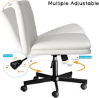 PUKAMI Criss Cross Chair with Wheels,Armless Cross Legged Office Desk Chair,PU Leather Modern Swivel Height Adjustable Wide Seat Computer Task Vanity Chair for Home Office(White)