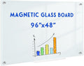 Magnetic Glass Whiteboard, 8' x 4' Glass Dry Erase Board for Wall, 96" x 48" Large Frameless White Board with 1 Marker Tray and 10 Magnets for Office, Home, Classroom - Normal White