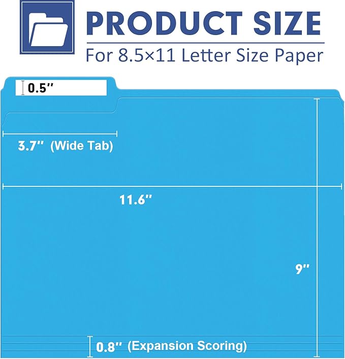 File Folder, PANDRI 220 Pack Colored File Folder, 1/3 Cut Tabs, Letter Size, Assorted 6 Colors Filing Folder for Office School Business