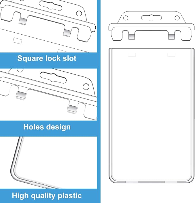 Tinlade 200 Pack Permanent Locking Hard Plastic Badge Holder Vertical Clear ID Badge Holder Heavy Duty Protector Case for Office School Card Travel 2.4 x 4.2 inches