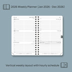 POPRUN Pocket 2026 Planner (Small Size- 4'' x 6.25'') Weekly and Monthly for Purse - Calendar 2026 (Jan. 2026 - Dec.2026) with Soft Cover, Plastic Ruler - Pink