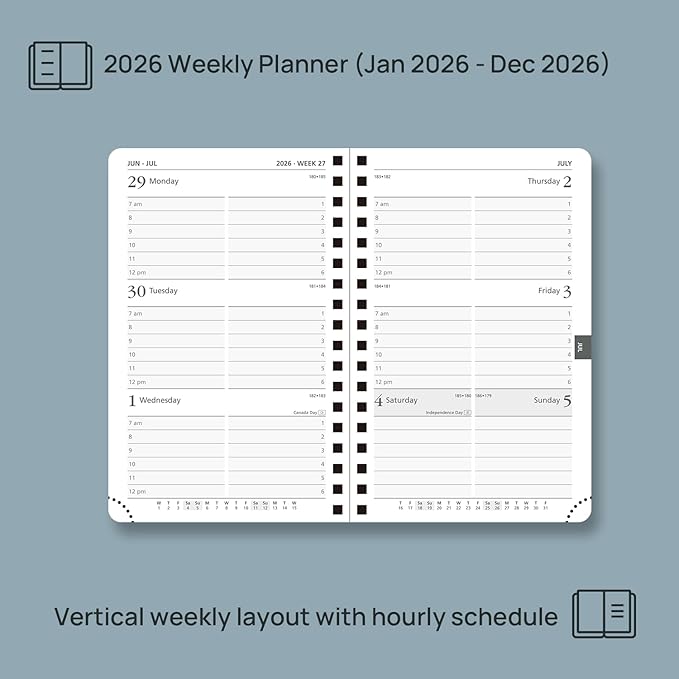 POPRUN Pocket 2026 Planner (Small Size- 4'' x 6.25'') Weekly and Monthly for Purse - Calendar 2026 (Jan. 2026 - Dec.2026) with Soft Cover, Plastic Ruler - Green