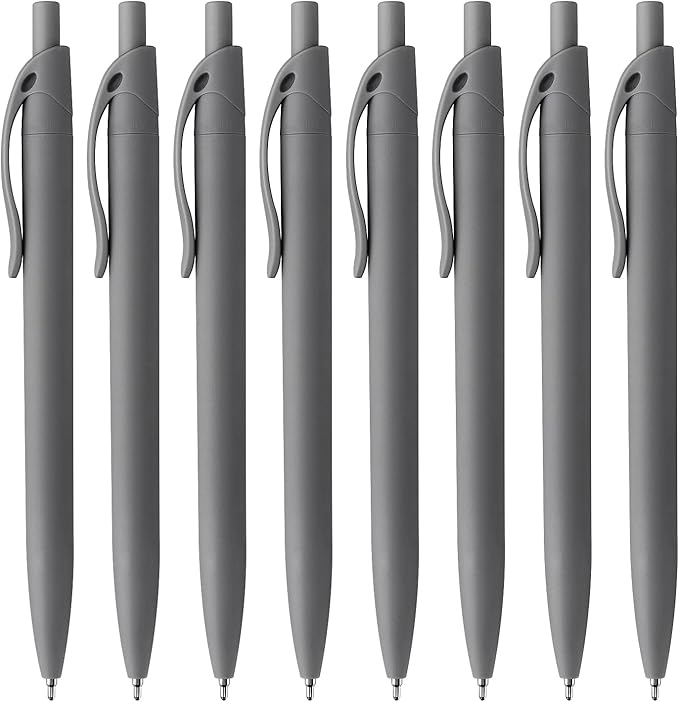 Bribobo 8 Pack Ballpoint Pens Retractable No Bleed Black Click Pens, Pens Medium Point, Smooth Ink Pens, 1.0MM Black Ink, Grey