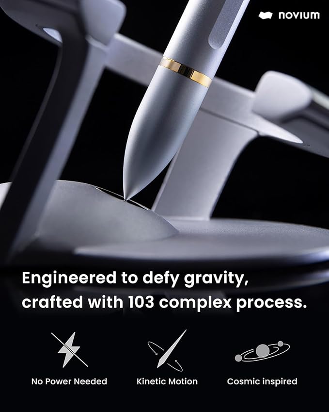 novium Hoverpen Interstellar - Luxury Pen Made With Aerospace Alloys, Unique Aesthetic, Free Spinning Executive Pen, Desk Decor (Starlight Silver, 18K-Gold)