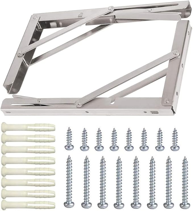 Folding Shelf Brackets, Max Load 300 lb, Heavy Duty Stainless Steel Collapsible Wall Mounted Shelf Brackets for Table, Space Saving DIY Bracket, Pack of 2 (10 Inch)