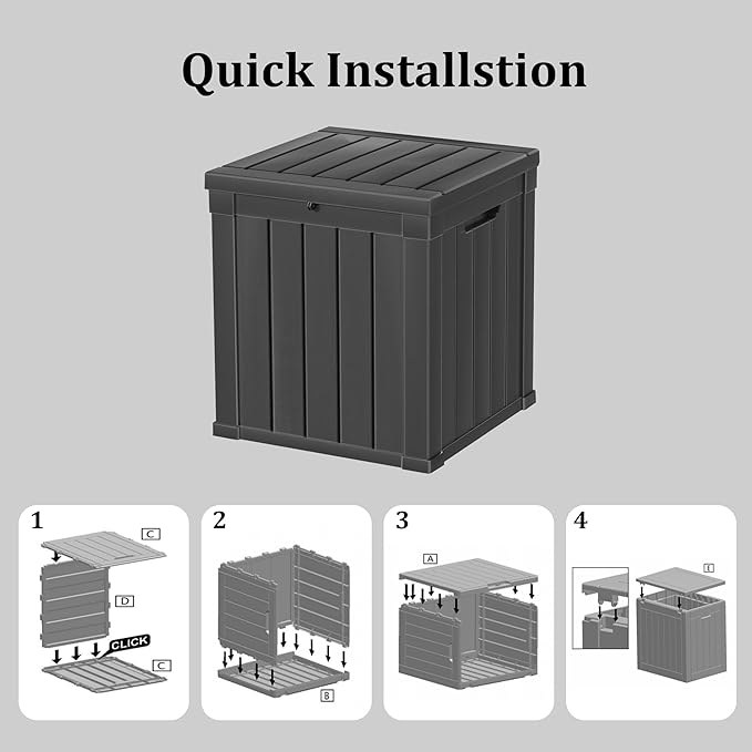 PATIOEASY 50GAL Deck Box Black,Waterproof Resin Outdoor Storage Box，Garden，Pool Supplies，Patio Furniture