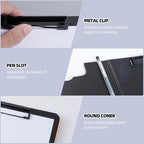 FRETONBA Clipboard Folder, 2 Pcs A4 Foldable Clipboard with Horizontal and Vertical Double Metal Clips, 360 Degree Foldable Binder Clipboards with Pen Holder, File Cover Work Folder Clipboards, Orange