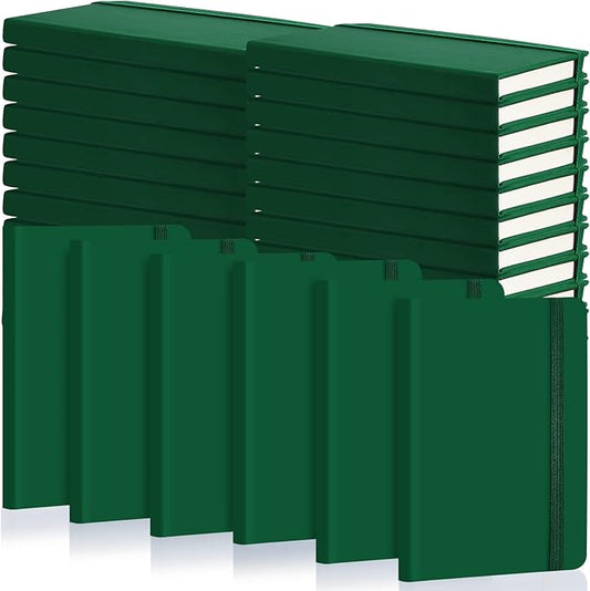 40 Pieces Small Notebooks A6 Pocket Journals 3.5 x 5.5 Inch Small Leather Notebook Mini Ruled Lined Journal with Elastic Band Pen Holder Page Marker Ribbons (Green)
