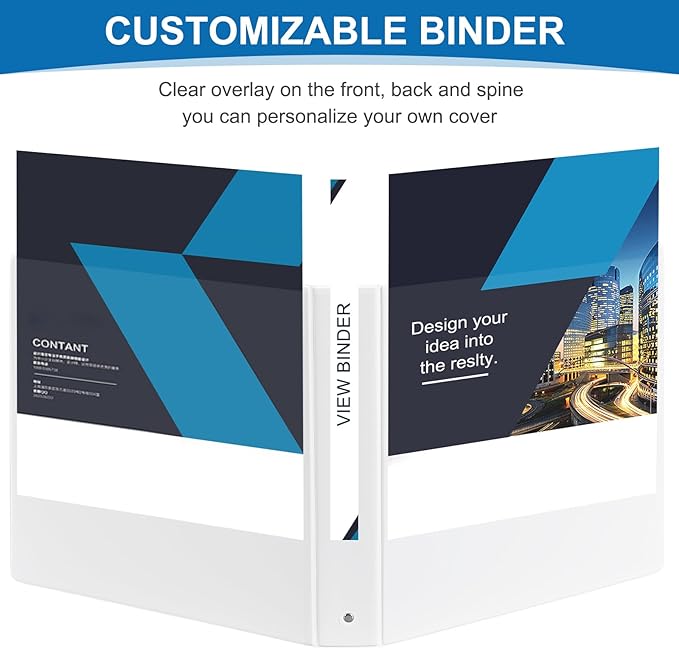 1.5 Inch 3 Ring Binder, 1-1/2“ Binder with 2 Interior Pockets, Durable White View Binders, Clear View Cover, Holds up to 325 Sheets US Letter Size, Perfect for Office/Home/School.（6 Pack）