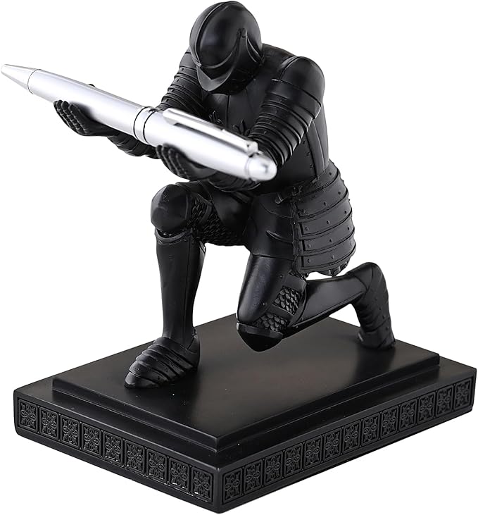 Amoysanli Knight Pen Holder Desk Organizers and Accessories Desk Decor Resin Pen Holder as Gift with a Cool Pen for Office and Home (Black)