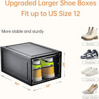 Amllas 12 Pack Shoe Boxes Stackable,Upgraded Sturdy Shoe Storage Boxes with Clear Magnetic Door,Multifunctional Sneaker Storage, Shoe Box Organizer Fit up to US Size 12 Gray(13.8”x 9.84”x 7.1”)