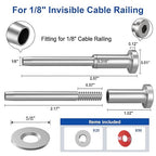BLIKA 20 Pack 1/8" Invisible Cable Railing Kit and 20 Pack Cable Railing Adhesive Sleeves, Deck Wire Railing Kits for 2"×2" Wood/Metal Post, T316 Marine Grade