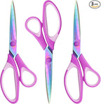 Zicolu 8.5" Scissors All Purpose, Multipurpose Office Scissors Set of 3 Pack, Titanium Coating Sharp Blade, Soft Comfort-Grip, Ideal for Fabric, School, Home, Craft & Sewing, Right/Left Handed, Purple