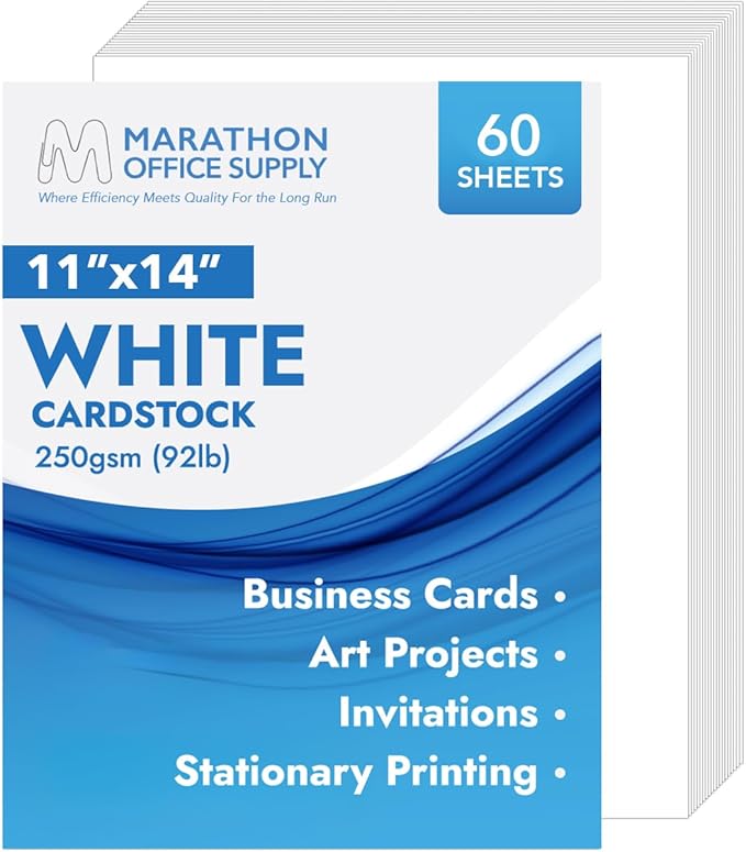 MOS White Cardstock Paper 11 x 14 Inch (60 Sheets) — Heavyweight Poster Board Card Stock for Crafts, Certificates, Menus, Art Projects, Printer Compatible
