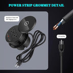 XBA PD 20W USB C Desk Power Grommet with 15W Wireless Charger Cover, Recessed Power Strip with 18W USB A and 2 AC Outlets,Hidden Power Outlets with 6FT Cords for Office, Home, Conference(Black)