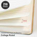 TSFPapier Lined Journal Notebook for Work College Ruled Note Book 5.79"x8.27" A5 PU Leather Daily Journaling 216 Pages for Women Men Writing Home School Supplies Business (Black)