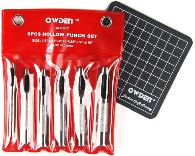 6 Pieces Hollow Hole Punch Set (1/8" - 5/16"),Leather Punch Tools, with A Free Cutting MAT