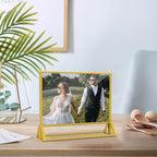 PPH-Sisy Clear Acrylic Sign Holder 6x 4 Horizontal Double Sided Gold Frame Display Stand Table Flyer Holder for Wedding Table Number Menu Holder (6pcs)