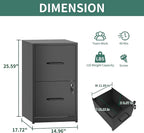 FLIXELIO 2 Drawer File Cabinet with Lock,Metal Vertical Filing Cabinets for Home Office,Heavy Duty File Storage Cabinet for Letter/Legal/A4/F4 Size File,Assembly Require (Black, Vertical 2 Drawer)