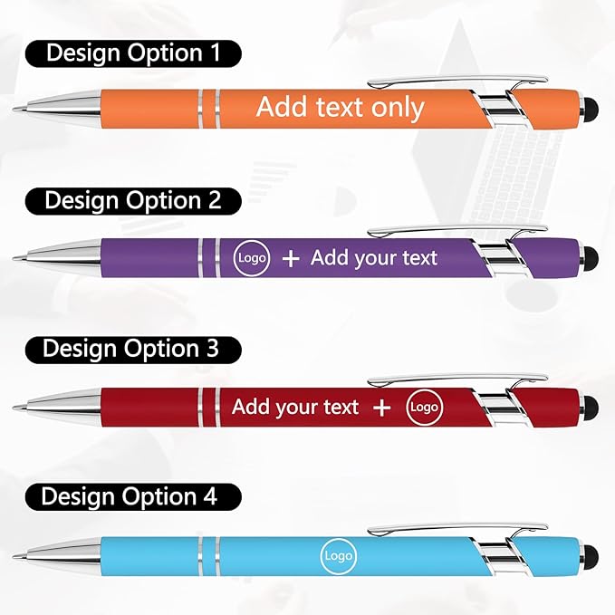 WYPAS Bulk Custom Pens - Personalized with Name, Engraved Text/Logo - Stylus Tip, Black Ink - Options for Corporate Gatherings, Events & Promotions (Blue)
