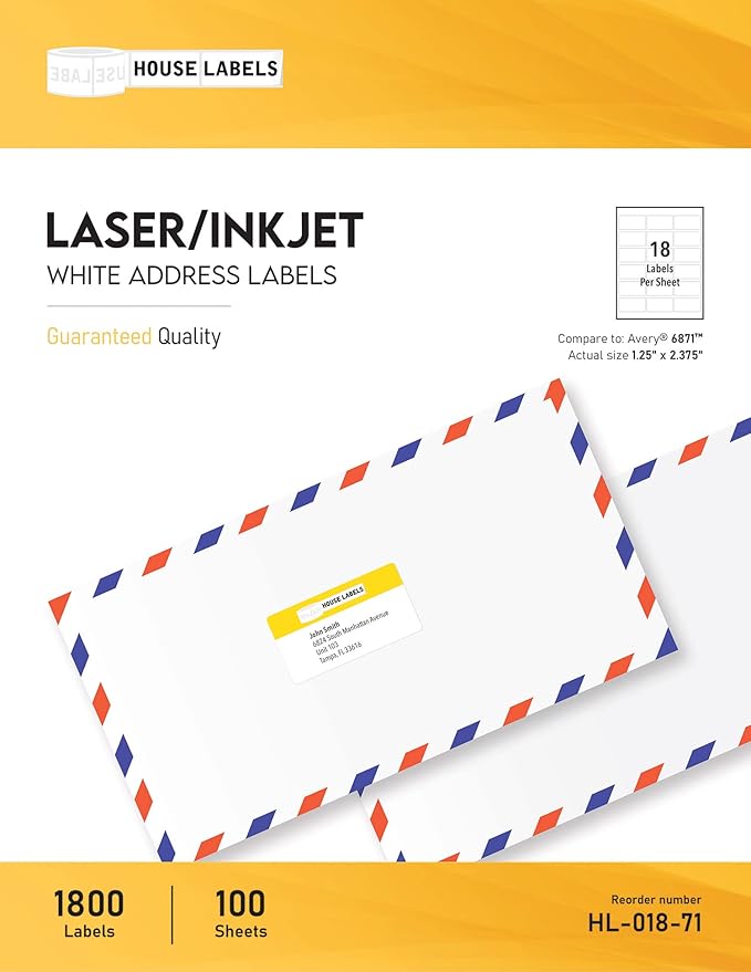HOUSELABELS 18-up Address Labels (2-3/8" x 1-1/4") for Laser and Inkjet Printers, 500 Sheets