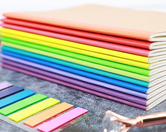 Zegrox 12 Pack Notebooks Bulk, Kraft Cover Lined Blank College Ruled Travel Journals with Rainbow Spines For Women Students Business, 60 Pages, 8.3”x 5.5”, A5, 12 Colors