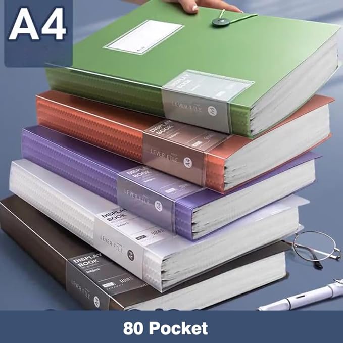 A4 80 Pockets 160/Sides Display Book Paper Document Holder, Business Presentation Book Presentation Folder (80 Pockets Transparent Green)
