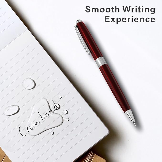 Cambond Ballpoint Pens Red Pen - Black Ink Fancy Pens for Journaling Gift Business Men Police Flight Attendants, Smooth Writing 1.0 mm Medium Point, 3 Pens with 3 Extra Refills (Red)