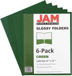 JAM PAPER Laminated Two Pocket Glossy School Folders - Letter Size - High Gloss Green - 6/Pack