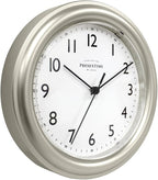 Presentime & Co. 8.5" Modern Farmhouse Essential Wall Clock, Silent Non Ticking, Morning Silver Color. (Wall Clock for Office, Home, Bathroom, Kitchen, Bedroom, and School)