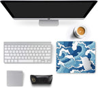 Auhoahsil Mouse Pad, 12 x 10 in Japanese Style Wave Computer Mouse Pad for Desk, Premium-Textured Non-Slip Rubber Stitched Edges Waterproof Square Mouse Mat for Gaming Work Wireless Mice, Blue