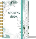 Address Book with Alphabetical Tabs - Small Address Book Spiral with Address Contacts, Special Date, Phone, Birthday & Internet Login Password for Home and Office, 4.3" x 6.2", Teal Flowers