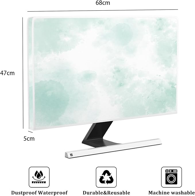 Baocicco Abstract Watercolor Waterproof Computer Monitor Cover 26, 27, 28 Inch Cyan Marble Dip Dyeing Dust Proof Monitor Covers for Computer Screen Anti-Static Dustproof Protective，Mint Green