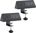 Nightstand Charging Station, Nightstand Edge Power Strip with 3 AC Outlets, 4 Fast Charging USB Ports, Connect 6.56FT Flat Plug, Desk Surge Protector for Office Home Hotel, 2-Pack(Black)