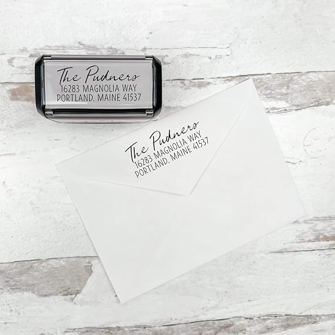 Self Inking Modern Address Stamps | Custom Return Address Stamper (Relaxed Script, Large)