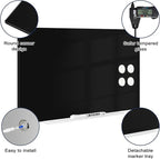 Magnetic Glass Whiteboard for Wall, 16" x 12" Glass Dry Erase Board, Large Frameless White Board for Home and Office - Black