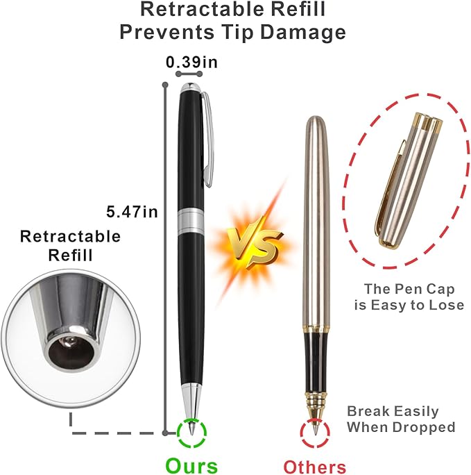 Cambond Black Pen Ballpoint Pens - Nice Pens Office Pen for Gift Business Men Police Flight Attendants Retractable Smooth Writing 1.0 mm Medium Point, 3 Pens with 3 Extra Refills (Black)