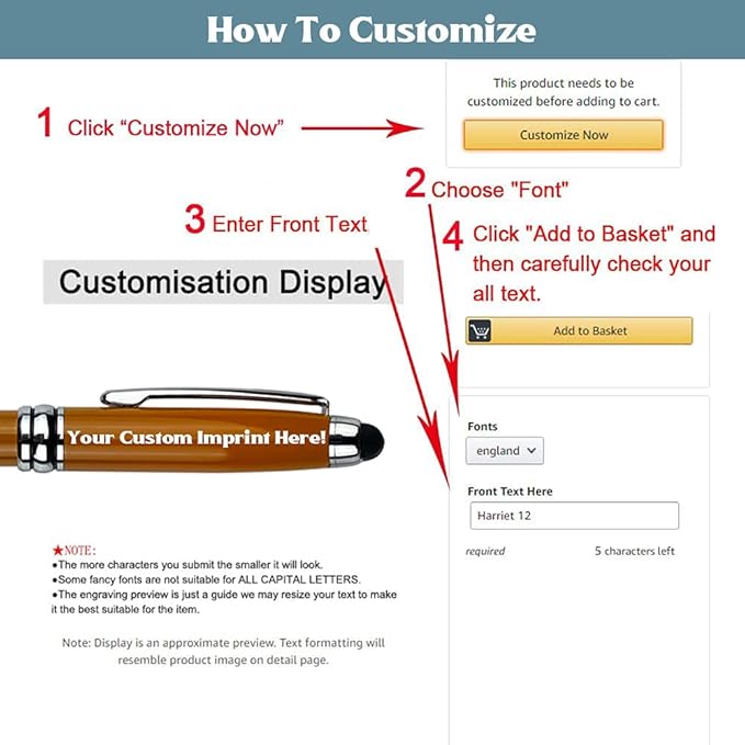 Ancolo Personalized ball Pens-Black Writing Set- Medium Point -Engraved with Name or Message, Team Name, Phone Number For journaling and office - Gift for Men and Women 10 Pens/Box